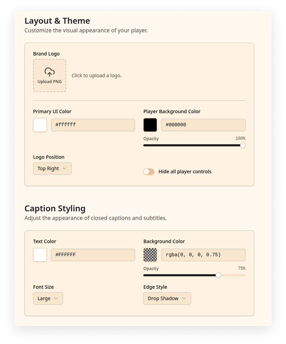 Player layout and theme customization UI